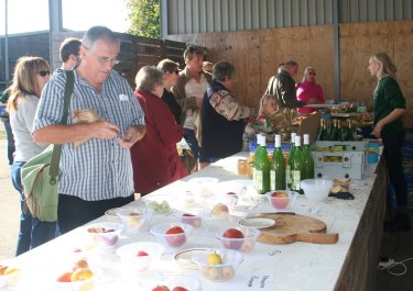 The sales table at Pippins Farm.